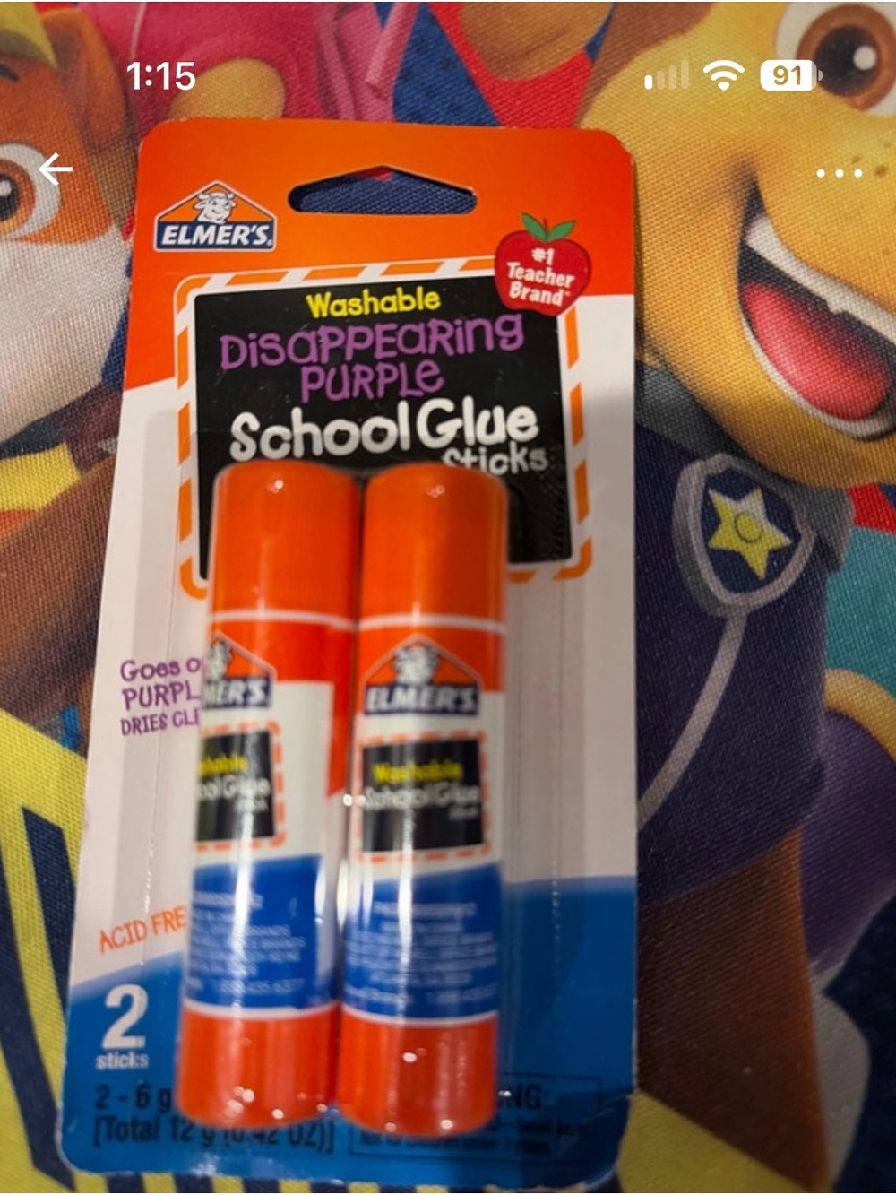 Elmer's Disappearing Purple Washable School Glue Sticks — Orange Cap